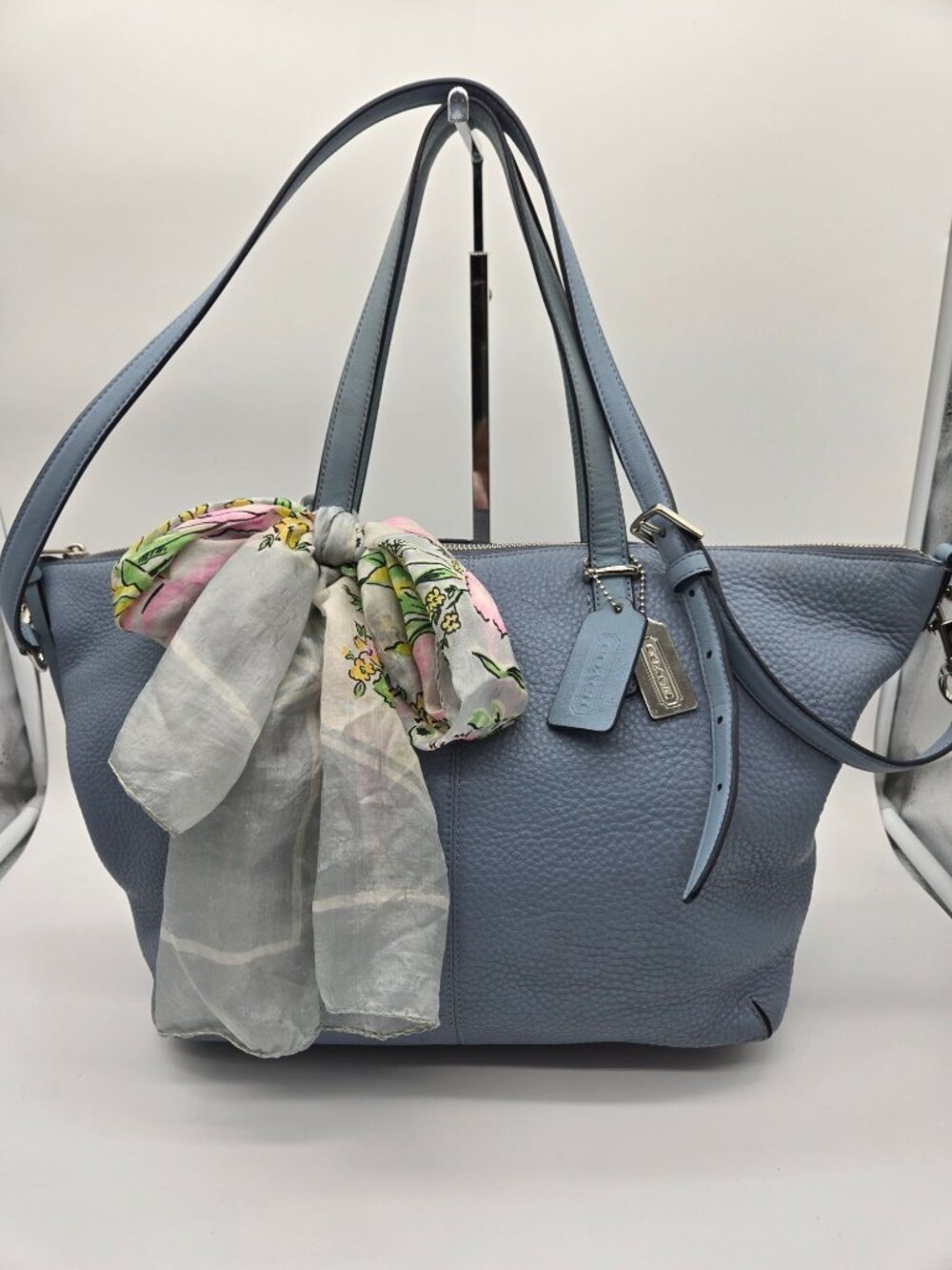 Coach Bleeker 27930 Blue Leather Convertible Tote Shoulder Bag w/ Silk Scarf